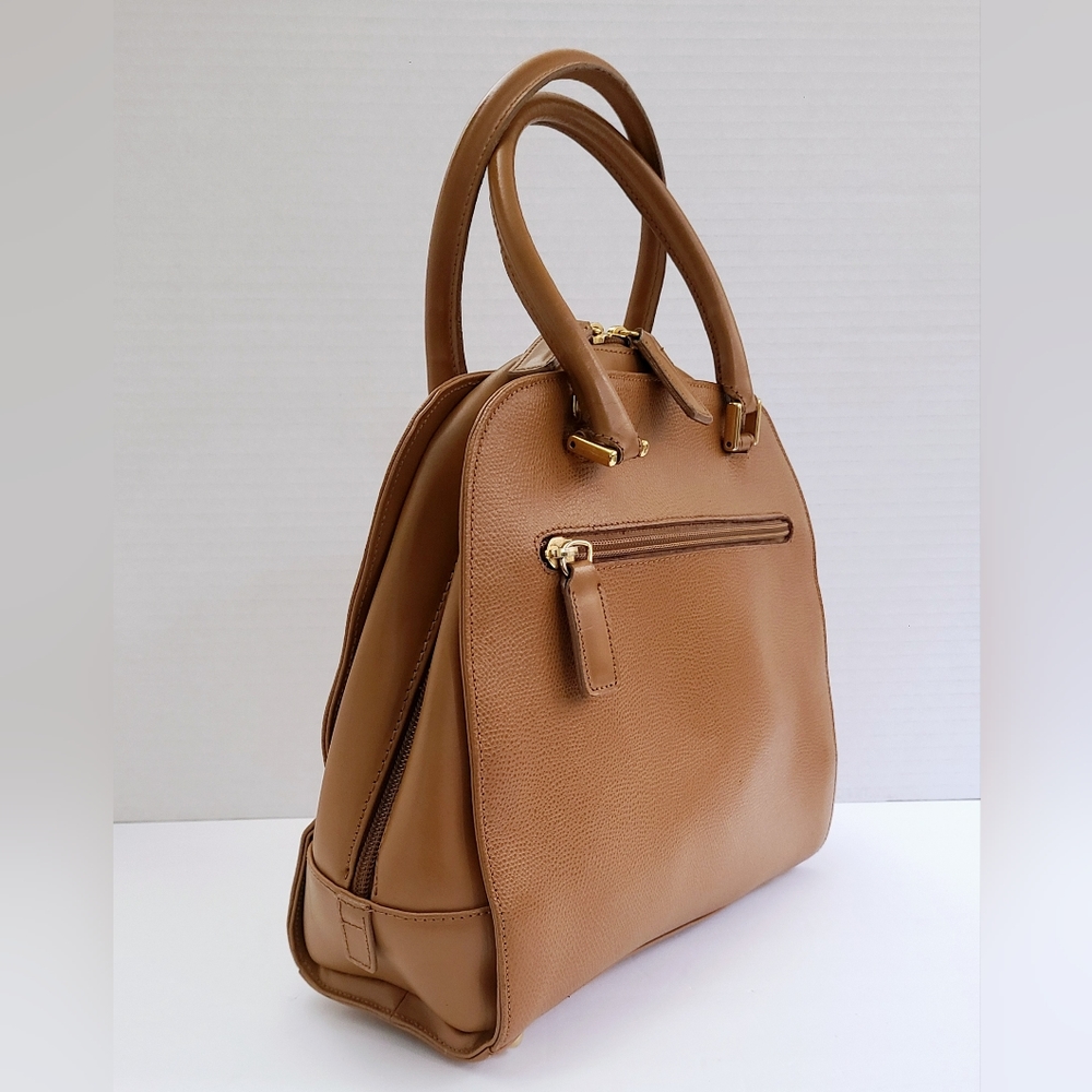 Classic Tan Structured Satchel Handbag - Women's Tote - Picture 3 of 14